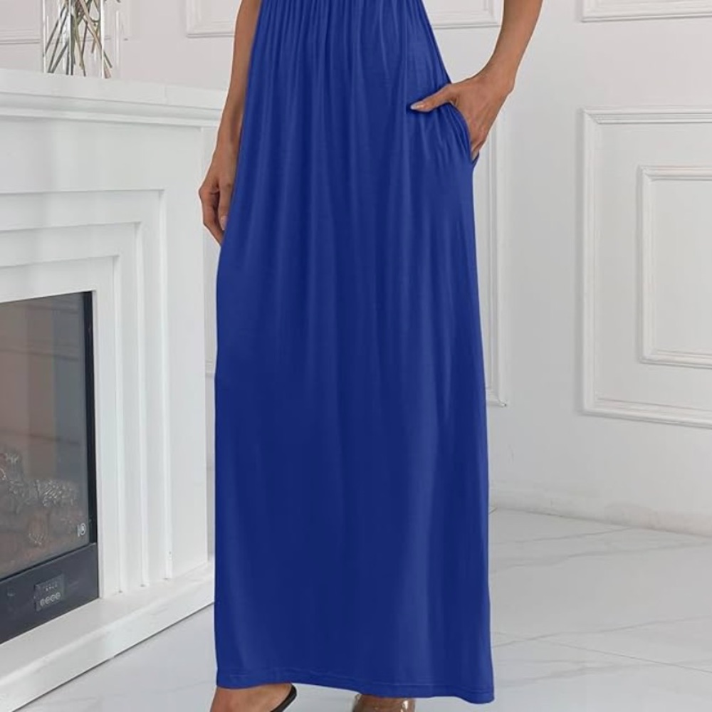 Women's Short Sleeve Loose Plain Long Maxi Casual Dresses with Pockets - Picture 3 of 9